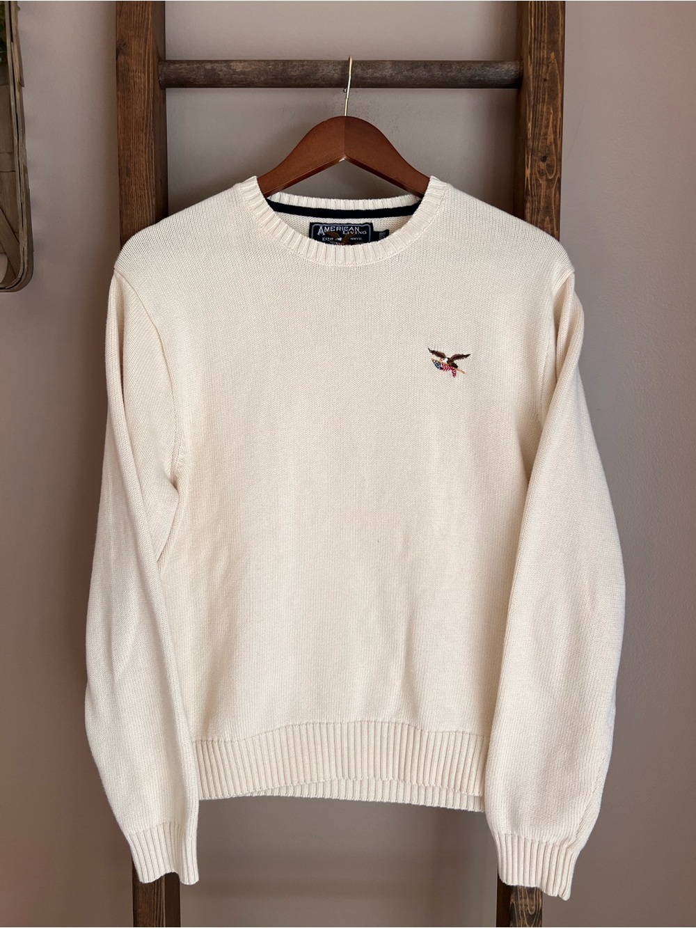 American Living Cream Crewneck Sweater with Embroidered Duck Logo